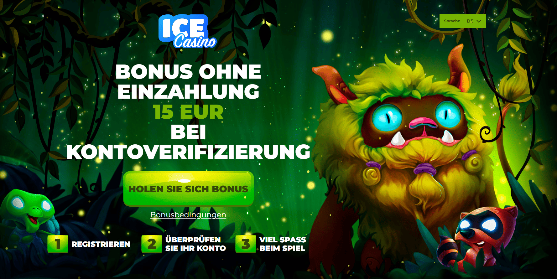 Ice Casino – Bonus ohne Einzahlung 15 EUR bei Kontoverifizierung